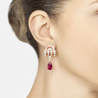 Savoy Art Deco Drop Earrings Ruby Gold-1