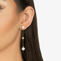 Falling Star Pearl Drop Earrings Gold-1