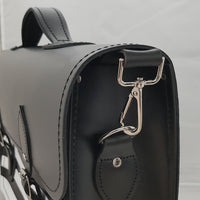 Handmade Leather Satchel - Gothic Striped White & Black-3
