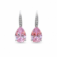 Pink teardrop earrings with pavé silver drop settings