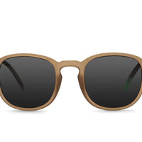 Brown round sunglasses with dark lenses and adjustable nose pads