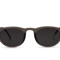 Dark sunglasses with cat-eye style frames and black lenses
