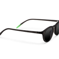 Brown sunglasses with black lenses, angled side view