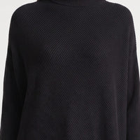 Black ribbed high-neck knit jumper with draped batwing silhouette