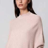 Beige Ribbed High Neck Jumper-1