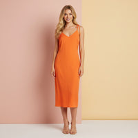 Orange Slip Dress | Vibrant Midi Chiffon Sun Dress