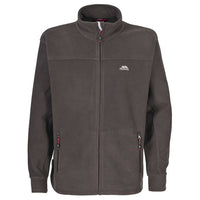 Men's dark gray full-zip fleece jacket with a stand collar and two zip pockets