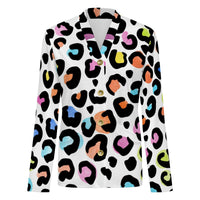 Leopard Print Cardigan Womens White Multi Color Lightweight V Neck Sweater