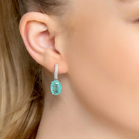 Silver oval drop earrings with paraiba tourmaline stone