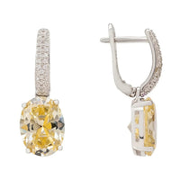 Silver oval drop earrings with yellow topaz and hinged back view
