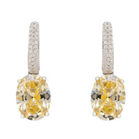 Silver oval drop earrings with yellow topaz and sparkling pave details