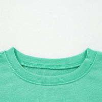 Turquoise crewneck sweatshirt collar with ribbed neckline trim