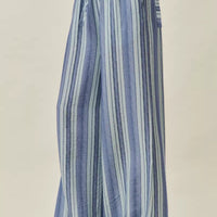Blue vertical stripe wide-leg pull-on pants with elastic waistband