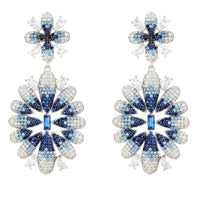 Ice blue gradient crystal flower drop earrings with silver-tone dangles