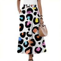 Women's Midi Skirt with Pockets Multi Color Leopard Print