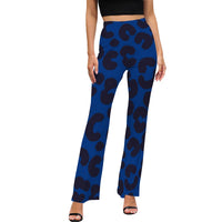 Blue Leopard Print High Waist Flared Pants Animal Print Statement Trousers