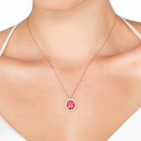 Beatrice Oval Gemstone Pendant Necklace Rose Gold Pink Tourmaline-1