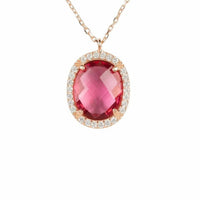 Beatrice Oval Gemstone Pendant Necklace Rose Gold Pink Tourmaline-0