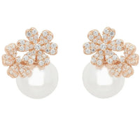 Rosegold bouquet pearl stud earrings with floral crystal clusters