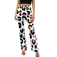 Multi Color Leopard Print Flared Pants Women’s Vibrant Animal Print Trousers