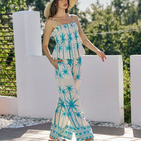 Womenβs blue palm-print smocked cami top, spaghetti straps with adjustable fit