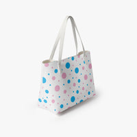 White Pink and Blue Polka Dot Bag Vegan Leather Shoulder Tote
