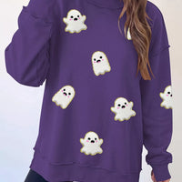 Mauve ghost-print mock neck tunic sweatshirt with long sleeves