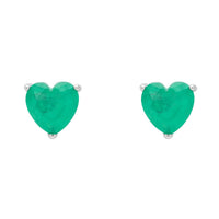 Green heart stud earrings with silver posts and small round back charm