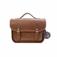Floral Lined Leather Midi Satchel - Chestnut-0
