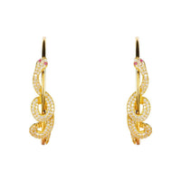 Gold snake-style hoop earrings with sparkling pave accents and small hoop backs