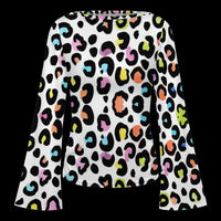 Women's Multi Color Leopard Print Boat Neck Flare Sleeve Top