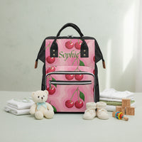 Diaper Bag Pink | Personalized Cherry Print Baby Backpack with Name