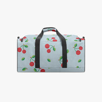 Red Cherry Print Duffle Bag Blue Canvas