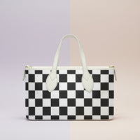 Checkered Tote Bag | Small Black and White Leather Checkered Bag