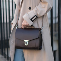 Handmade Leather Sugarcube Handbag - Dark Brown-1