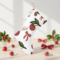 White Christmas Stockings Personalized | Custom Cherry & Red Bow Decor