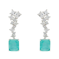 Silver drop earrings with turquoise square gemstone and star-cut accents