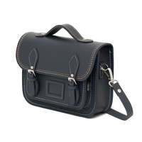 Leather Midi Satchel - Double Stitch - Graphite-2