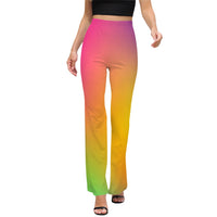 Rainbow Print High Waist Flared Pants Women’s Vibrant Multi-Colour Trousers