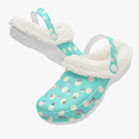 Polka Dot Shoes Fluffy Lined Clogs in Light Blue and Cream