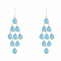 Silver-tone gemstone cascade earrings with teardrop blue stones