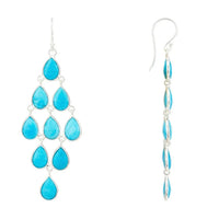 Pair of silver-tone turquoise drop earrings with long cascade design