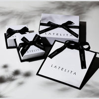 Gift box set with black ribbon bows for opalite evil-eye pendant necklace