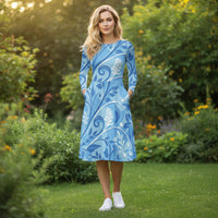 Cobalt Swirl Blue Floral Dress | Light Blue White Midi