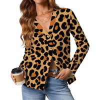 Leopard Print Cardigan Womens Classic Brown Lightweight V Neck Sweater