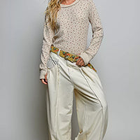 Ribbed knit crew neck long-sleeve top with scattered mini floral print