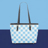 Blue Gingham Bag | Blue Leather Handbag