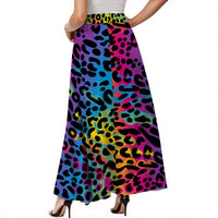 Neon Leopard Print Skirt Midi High Waist with Pockets