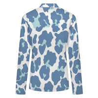 Pastel Blue Leopard Print Buttoned Cardigan