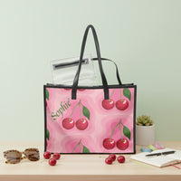 Pink Clear Tote Bag | Personalized Cherry Print Stadium Bag with Inner Pouch
